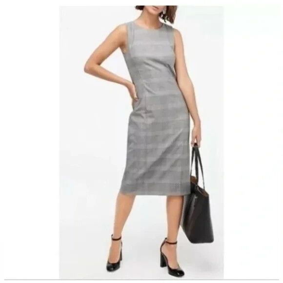 J Crew Dress Womens 8 Gray Plaid Sleeveless Sheath Business Career AC409 FA19 - Picture 2 of 12